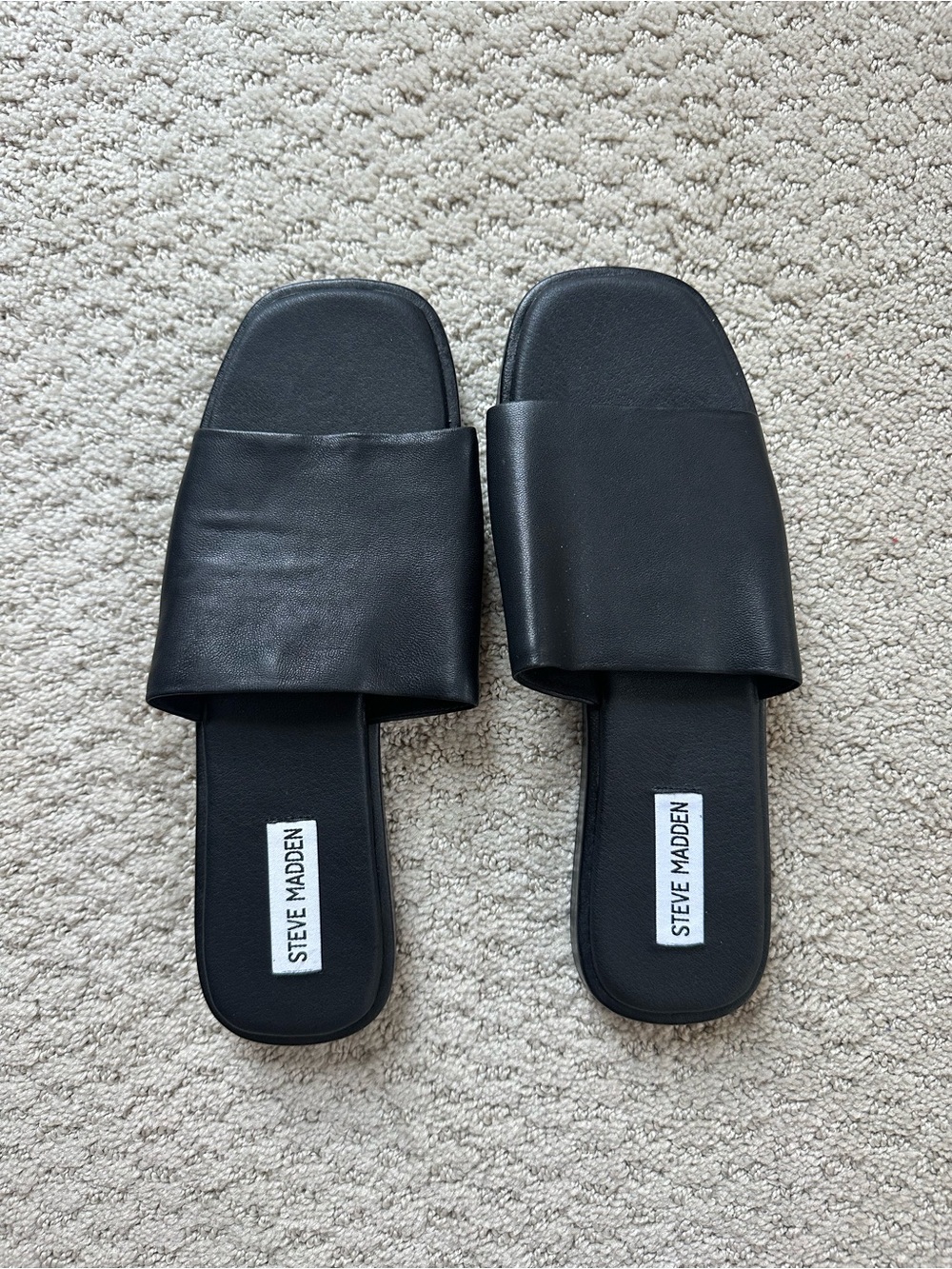 Steve Madden Black Wide-Strap Slide Sandals